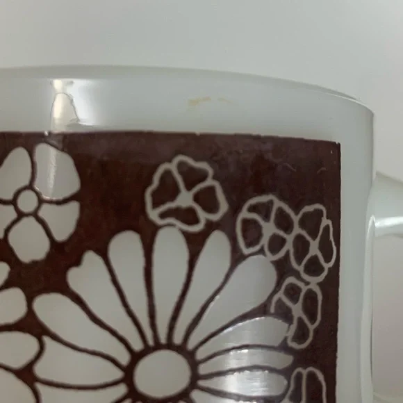 Vtg Anchor Floral Milk Glass Stackable Coffee Mugs USA Oven Proof Brown Lot Of 8 - Picture 5 of 15